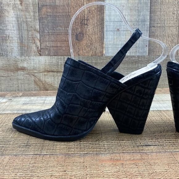 42 Gold Black Croc Slingback Mules Ankle Booties Womens 7.5M Pointed‎ Toe - Picture 4 of 13